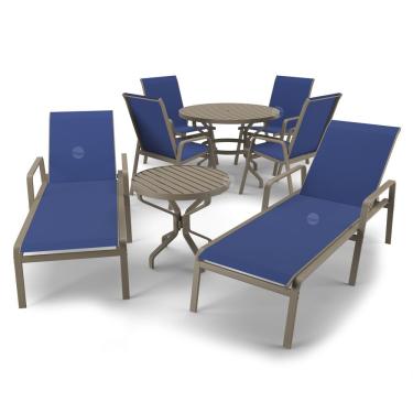 Imagem de Kit Espreguiçadeira Cadeira Mesa Alumínio Fendi Tela Azul