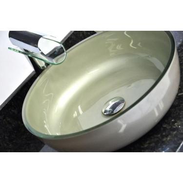 Imagem de Cuba de Vidro Redonda Achatada 43cm Bolonha - EKASA, Champagne