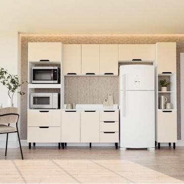 Imagem de Cozinha Modulada 5 Peças com Tampo Maeena Politorno, Branco Creme