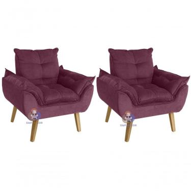 Imagem de Kit 02 Poltrona Opala Suede Bordô