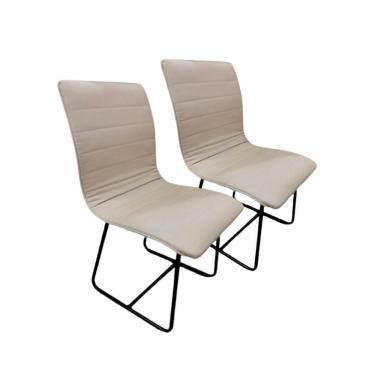 Imagem de Conjunto 2 Cadeiras Cristal Sala De Jantar Em Couro Pérola E Metal Preto