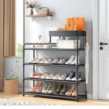 Imagem de Sapateira Rack Multiuso com Cestinho, Organizador de Sapatos, Estante com Compartimentos Sortidos