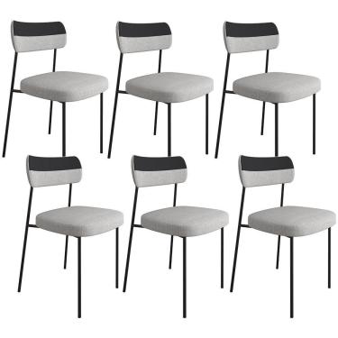 Imagem de Kit 6 Cadeiras Estofada F01 Linho Cinza Couríssimo Preto