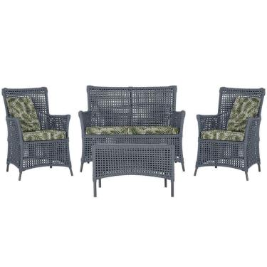 Imagem de Jogo Sofá E 2 Poltronas E Mesa Igapó Preta E5 Trama Original Prata