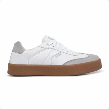 Imagem de Tenis Feminino Minimalista Casual Retro Confortavel Baixinho Versatil Couro Camurça Macio Estiloso Sola Bege Borracha Reta Atemporal Moda Mulher Leve Blogueira Vintage Urbano Tendencia Moderno KARM - 36 Branco