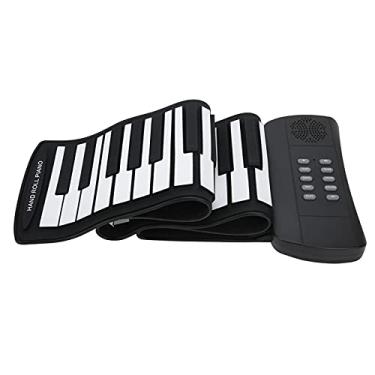 Imagem de XUXHOU Hand Roll Piano 61 Teclas Dobrável Silicone Teclado Elétrico Recarregável Instrumento Musical para Iniciantes e Entusiastas da Música Preto e Branco
