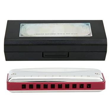 Imagem de Estink 10 Buracos Blues Harmonica Em Fá Aço Inoxidável ABS Resina 10 Buracos Harmônica Diatônica Gaita de Boca para Iniciantes Com Design Ergonômico Tamanho Compacto (Vermelho)