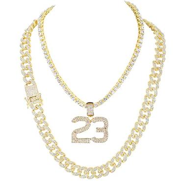 Imagem de Charles Raymond Joias de hip hop Bling'ed Out Pave - Novo colar cubano grosso com gelo combinado com pingente de diamante e cruz de tênis de tênis - Ice 2021, Zinco, diamante, strass