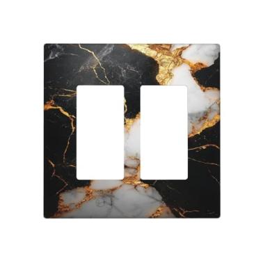 Imagem de SgEdao Capas decorativas modernas com padrão de mármore preto dourado cinza, placa de parede de 2 gangues, capa de interruptor duplo, placa frontal para banheiro, cozinha, decoração de casa