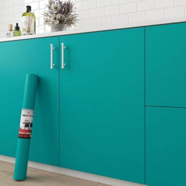 Imagem de Decotalk Papel de parede verde-petróleo, descasque e cole papel de contato azul-petróleo para armários 30,5 x 508 cm, papel de parede removível para quarto, papel de contato verde, descasque e cole em