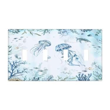 Imagem de Naiqadnehz Capas para interruptores de luz, água-viva, azul-petróleo, oceano, tartaruga, litoral, praia, quadriciclo, interruptor elétrico, placa frontal elétrica, placas decorativas para decoração de