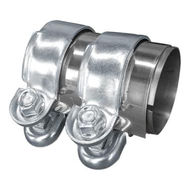 Imagem de Braçadeira de exaustão automotiva de 6 cm, parafusos de junta de extremidade de aço inoxidável, conjunto de braçadeira de flanges de banda, acoplador de manga de conector de tubo universal para