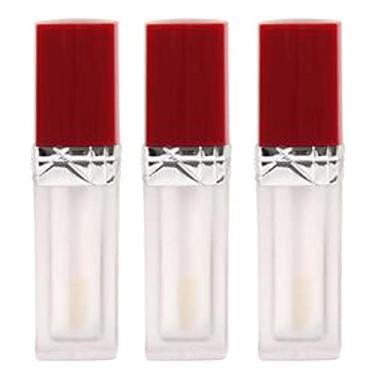 Imagem de barenx 3 peças, 5 ml, tubo de brilho labial quadrado vazio, recipiente para frasco com pincel vermelho