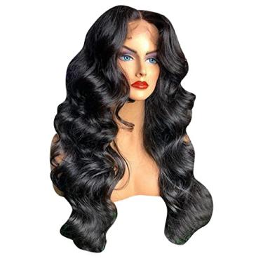 Imagem de Peruca de cabelo longo encaracolado feminina de fibra sintética com tela frontal de 61 cm, peruca natural para a cabeça, perucas europeias e americanas para mulheres