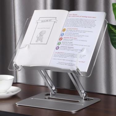 Imagem de Suporte para livro didático, receita, suporte de livro de receitas, suporte de livro de material de alumínio para leitura, com ângulo de altura ajustável, suporte de laptop dobrável e portátil para