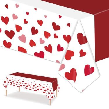 Imagem de ORNALES Toalhas de mesa vermelhas retangulares – pacote com 2 unidades de decoração de dia dos namorados, toalha de mesa descartável de plástico 137 x 274 cm, adequada para decoração de festa de