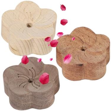 Imagem de 3 difusores de madeira para óleos essenciais, difusor de carro de madeira natural, formato compacto de flor de ameixa para ioga, escritório, casa