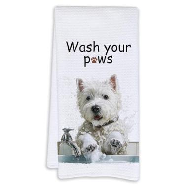 Imagem de Cabana Bro Toalhas de mão engraçadas West Highland White Terrier para banheiro, presentes Westie, Wash Your Paws Toalhas de mão engraçadas de cachorro para decoração de banheiro infantil, presentes