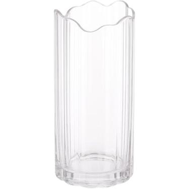 Imagem de Vaso de Vidro Canelado Cilíndrico, Transparente com Borda Ondulada, Decorativo para Sala e Mesa, Ideal para Tulipas e Flores de Haste Longa