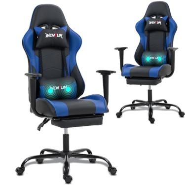 Imagem de WENTUM Cadeira de jogos de couro ergonômica para computador para adultos - encosto alto, apoio de cabeça, suporte lombar de massagem, assento ajustável de altura - Cadeira de videogame para mesa para