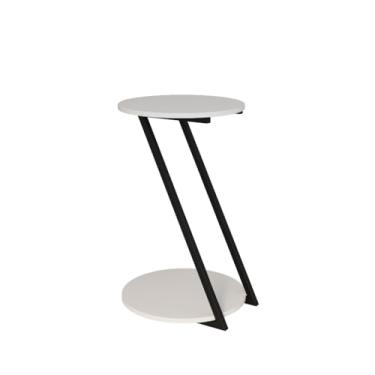 Imagem de Mesinha de canto para sala Mesa Lateral Nicho Apoio Sofá Sala Dubai Base Z Design Moderno Tampo Redondo Madeira Decoração 63X45X23CM(Preto-Tampo Branco)