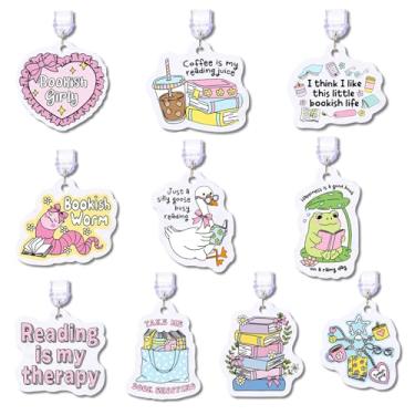 Imagem de TRXYQ Pacote com 10 pingentes de livros para E-Reader Kindle Dust Plug Charm Acessórios compatíveis com tablets Kindle, telefone, iPad tipo C, porta de carregamento, presente para amantes de livros