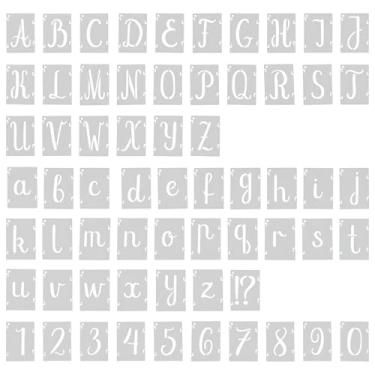 Imagem de Estênceis e números de letras de 5 cm, 63 peças de plástico reutilizáveis, símbolos, símbolos, kit de modelos de desenho interligados para pintura em madeira, parede, tecido, rocha, quadro-negro