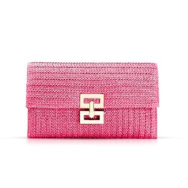 Imagem de QTKJ Bolsas clutch de palha, pacote envelope clássico, bolsas boêmias adequadas para praia, viagens, combinação diária (rosa choque), Rosa choque, One Size