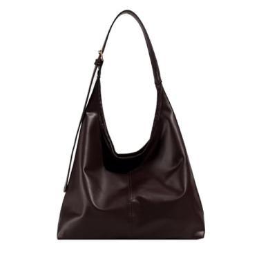 Imagem de Bolsa de ombro grande Hobo para mulheres, bolsa de couro sintético macio com alça larga, bolsa leve casual nas axilas, bolsa marrom clássica para trabalho diário, viagens, compras e roupas