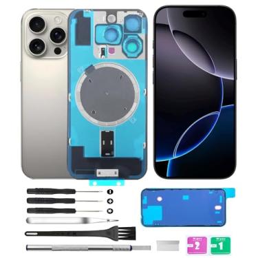 Imagem de Yuntunele Tampa traseira de vidro (inclui vidro de lente, suporte, ímã) Substituição compatível com iPhone 16 Pro Todas as operadoras com conjunto de ferramentas profissionais (cinza titânio)