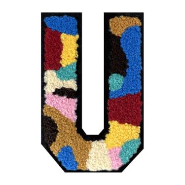 Imagem de 1 PÇ Patch de letra de chenille de ferro de camuflagem de 15 cm – Remendos do alfabeto para roupas, jaquetas, mochilas, chapéus para decoração personalizada, nome personalizado e artesanato. (U)