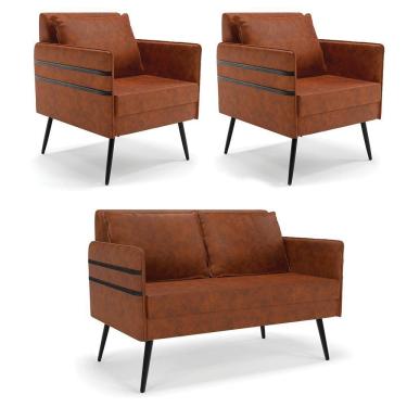 Imagem de Kit 01 Namoradeira E 02 Poltronas Corano Nozes