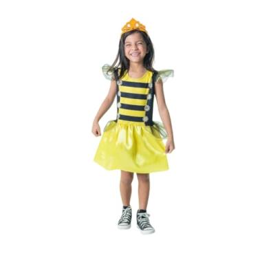 Imagem de Kit Infantil com Vestido Listrado Preto e Amarelo e Tiara, Tamanho G, 100% Poliéster, para 10 a 12 Anos, Tema