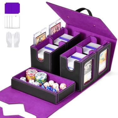 Imagem de Commander Deck Box for MTG, Trading Card Storage Box Holds 400+ Double-Sleeved Cards, 5 IN 1 Removable Card Case with Dice Tray, Display Window with Magnetic Card Holders for TCG/CCG (Black Purple)