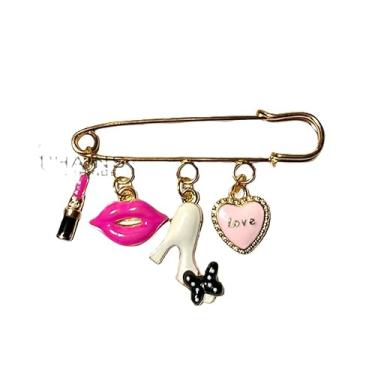 Imagem de Broche de segurança dourado 5,6 cm resistente 3 furos com pingentes de liga de moda para cobertores, saias, cachecol, suéter, tecido de malha, jeans, bolsa de lona, chapéu, artesanato. Pingentes