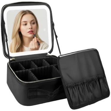 Imagem de Kit Maleta De Maquiagem Com Espelho Portal Pincel Led Bolsa Preto