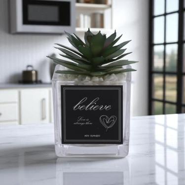 Imagem de Generic 1 peça decorativa árvore vidro seixo suculenta exibição plástico verde 5 x 5 x 15 cm