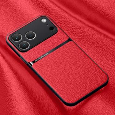Imagem de SFDSUH Capa de couro magnética para iPhone 16e, com acabamento fosco e parte traseira protegida (para iPhone 16e/Vermelha)