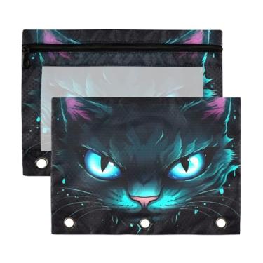 Imagem de Blueangle Bolsa de lápis olho de gato neon azul para fichário com 3 anéis, 2 pacotes com bolsa de lápis transparente para janela com zíper para escritório (384)