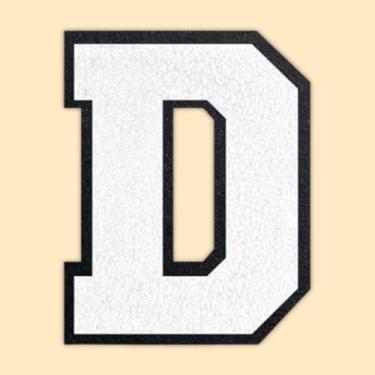 Imagem de QianSiLi Remendos de letras universitárias de chenille branco de 11 cm, letras grandes para jaquetas Letterman, moletons com capuz, mochilas, coletes, roupas, adesivos individuais da letra D