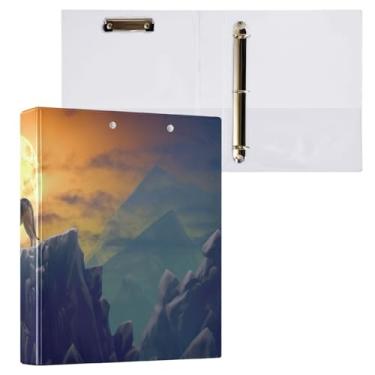 Imagem de Blueangle Fichário de 3 anéis de lobo solitário uivando com prancheta e 2 bolsos - Organizador de documentos decorativos de 3 cm para escritório, suprimentos para reuniões (788)