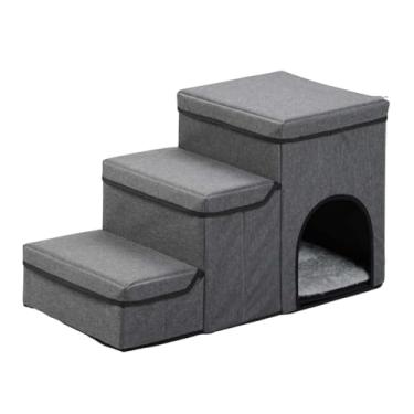 Imagem de Baoblaze Escada para cachorro, escada para cama dobrável com armazenamento, cabeceira para cachorro, rampa para carro, passos para cama alta, gatos, cães