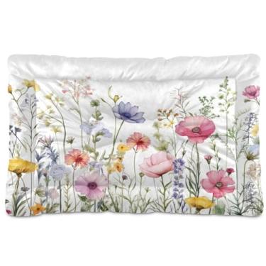 Imagem de SEHANY Cama para cães e gatos com flores silvestres coloridas com fundo antiderrapante, cama de canil, colchão macio para animais de estimação, lavável para cães pequenos, médios e grandes, gatos