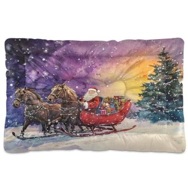 Imagem de SEHANY Cama de Natal para cães de Papai Noel, cama de gato com fundo antiderrapante, cama de canil, colchão macio para animais de estimação, lavável para cães pequenos, médios e grandes, gatos, 45,7 x