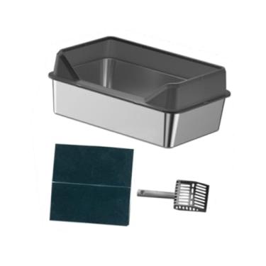 Imagem de Fenteer Caixas de areia para gatos semi-fechadas, portáteis, abertas, bandeja de areia para animais de estimação, gatinho, panela aberta, Preto