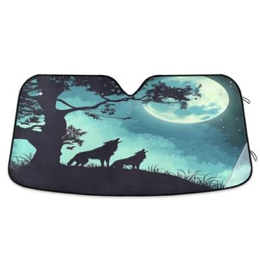 Imagem de ATTX Para-brisa de carro Evening Moon Wolf 134.6 cm x 59.7 cm Protetor solar universal com proteção UV, persiana de janela frontal automática dobrável para caminhões Sedans SUVs #86
