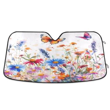 Imagem de ATTX Para-brisa Flower Car Para-brisas 139.7 cm x 70.1 cm Protetor solar universal com proteção UV, persiana de janela frontal automática dobrável para Sedans SUVs Caminhões #295