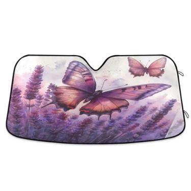 Imagem de ATTX Campo lavanda com borboletas pára-brisa para carro 144.8 cm x 80.0 cm escudo solar universal com proteção UV, persiana de janela frontal automática dobrável para caminhões Sedans SUVs #328