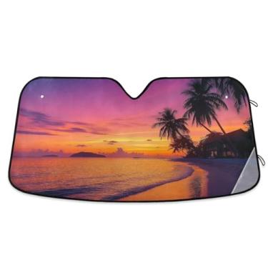 Imagem de ATTX Para-brisa Tropical Beach Car Para-brisa 139.7 cm x 70.1 cm Protetor solar universal com proteção UV, persiana de janela frontal automática dobrável para caminhões Sedans SUVs #507
