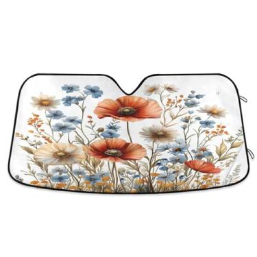 Imagem de ATTX Elegant Wildflowers para-sol para para-brisas de carro 144.8 cm x 80.0 cm Protetor solar universal com proteção UV, persiana de janela frontal automática dobrável para caminhões Sedans SUVs #65